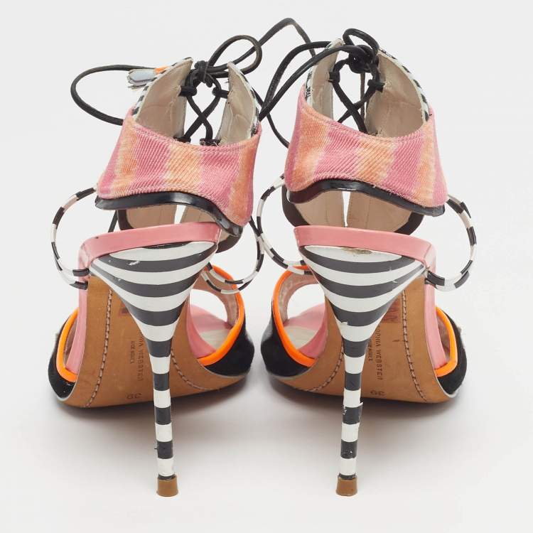 Pre Owned Sophia Webster Size 39 Multicolor Canvas and Leather T Strap Sandals