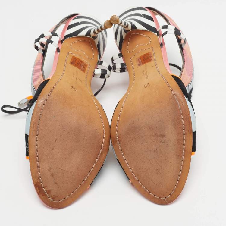 Pre Owned Sophia Webster Size 39 Multicolor Canvas and Leather T Strap Sandals