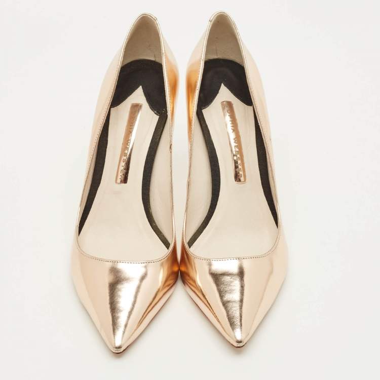 Pre Owned Sophia Webster Coco Flamingo Size 37.5 Metallic Rose Gold Leather Pointed Toe Pumps