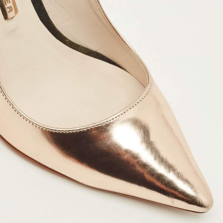 Pre Owned Sophia Webster Coco Flamingo Size 37.5 Metallic Rose Gold Leather Pointed Toe Pumps