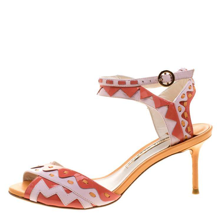 Pre Owned Sophia Webster Multicolor Patent Leather Ankle Straps Sandals Size 36.5