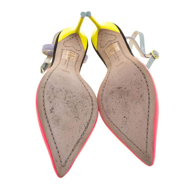 Pre Owned Sophia Webster Multicolor Patent Leather T Straps Pointed Toe Sandals Size 36.5