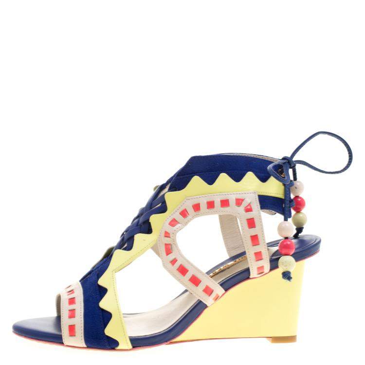 Pre Owned Sophia Webster Multicolor Leather and Suede Raya Wedge Sandals Size 36