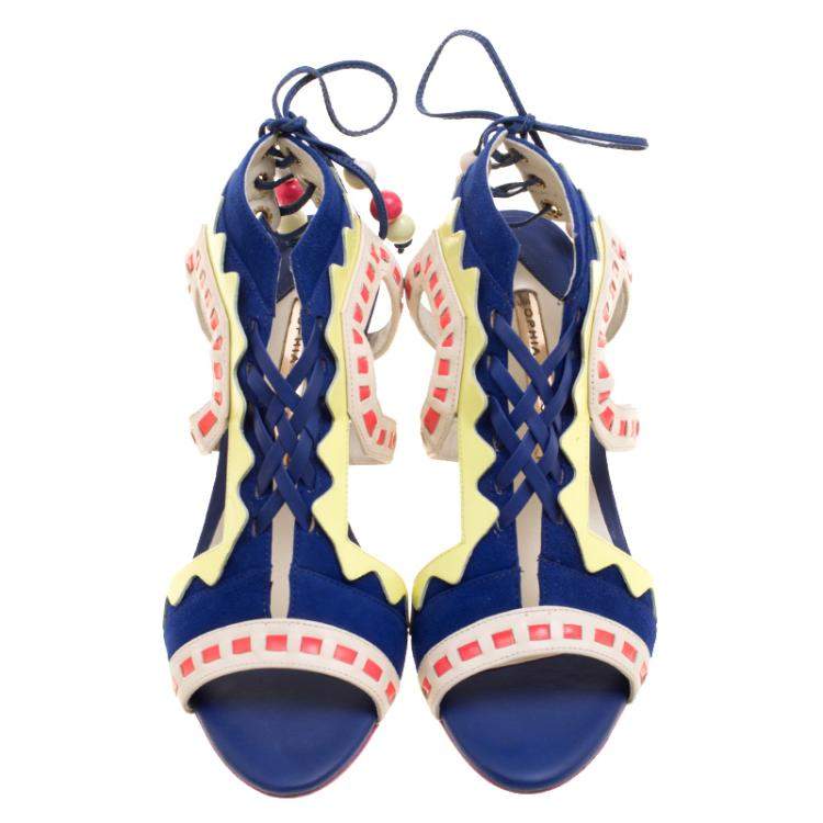 Pre Owned Sophia Webster Multicolor Leather and Suede Raya Wedge Sandals Size 36