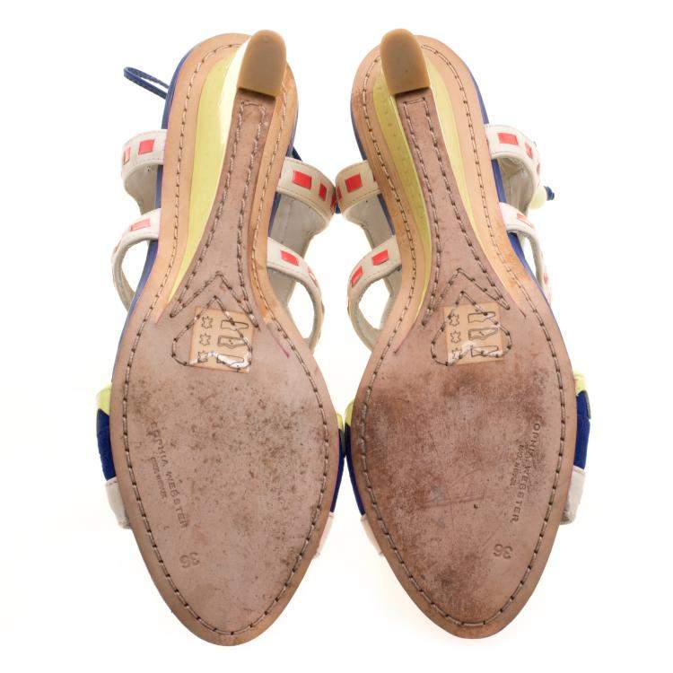 Pre Owned Sophia Webster Multicolor Leather and Suede Raya Wedge Sandals Size 36
