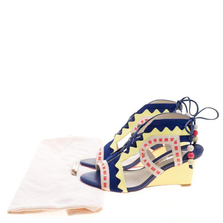 Pre Owned Sophia Webster Multicolor Leather and Suede Raya Wedge Sandals Size 36