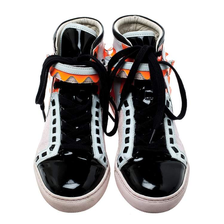 Pre Owned Sophia Webster Multicolor Leather and Glitter Riko High Top Sneakers Size 37
