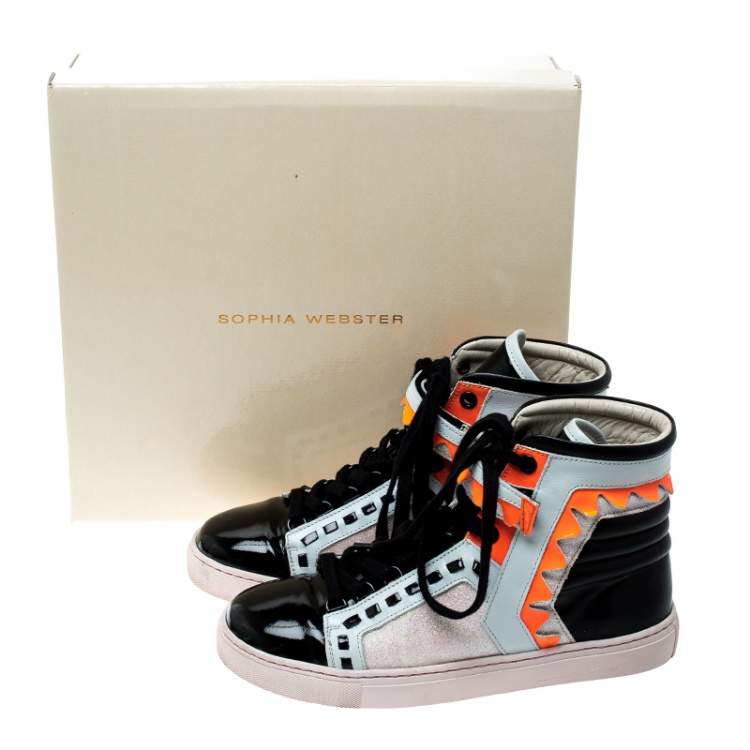 Pre Owned Sophia Webster Multicolor Leather and Glitter Riko High Top Sneakers Size 37