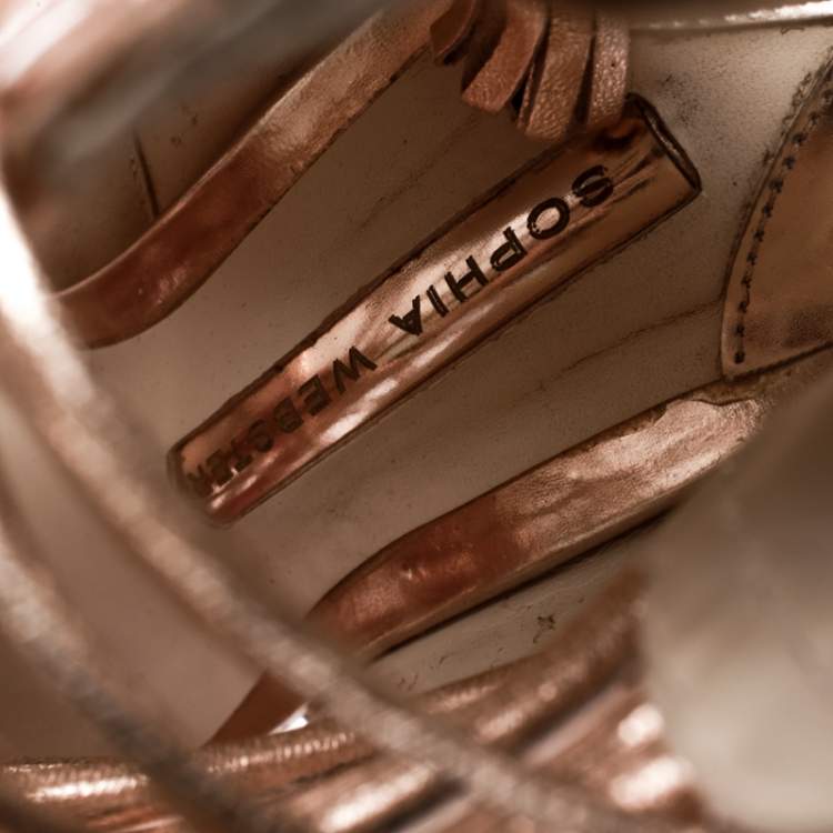 Pre Owned Sophia Webster Metallic Rose Gold Leather Lacey Tie Up Sandals Size 38