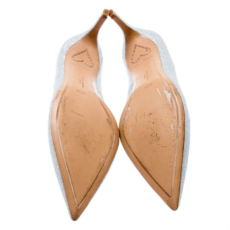 مملوكة مسبقًا Sophia Webster Metallic Silver Glitter Lola Pointed Toe Pumps Size 41.5