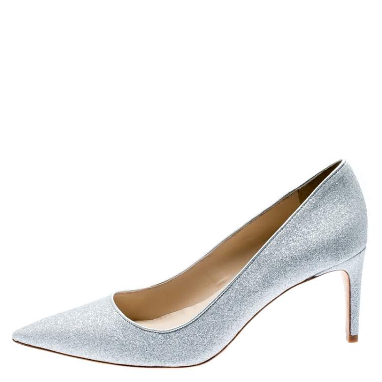 مملوكة مسبقًا Sophia Webster Metallic Silver Glitter Lola Pointed Toe Pumps Size 41.5