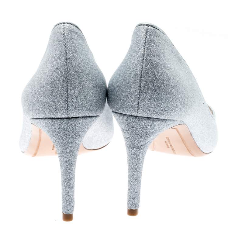 مملوكة مسبقًا Sophia Webster Metallic Silver Glitter Lola Pointed Toe Pumps Size 41.5