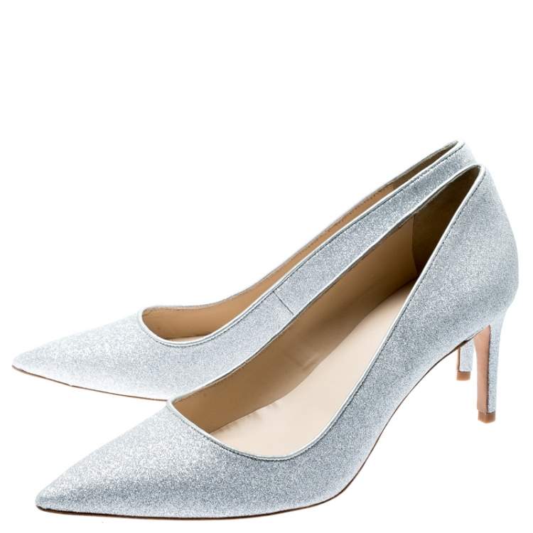 مملوكة مسبقًا Sophia Webster Metallic Silver Glitter Lola Pointed Toe Pumps Size 41.5