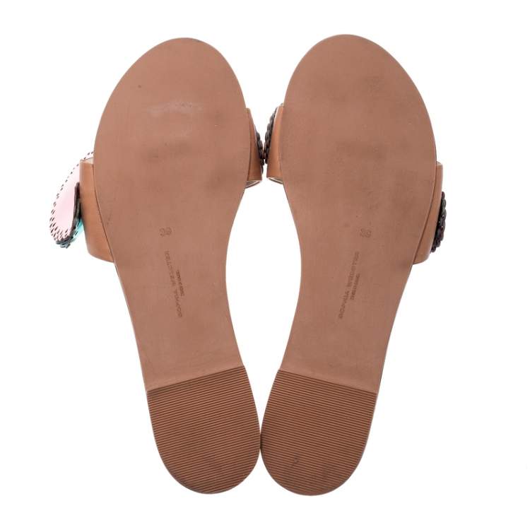 Pre Owned Sophia Webster Metallic Multicolor Laser Cut Leather Soleil Flat Slides Size 39