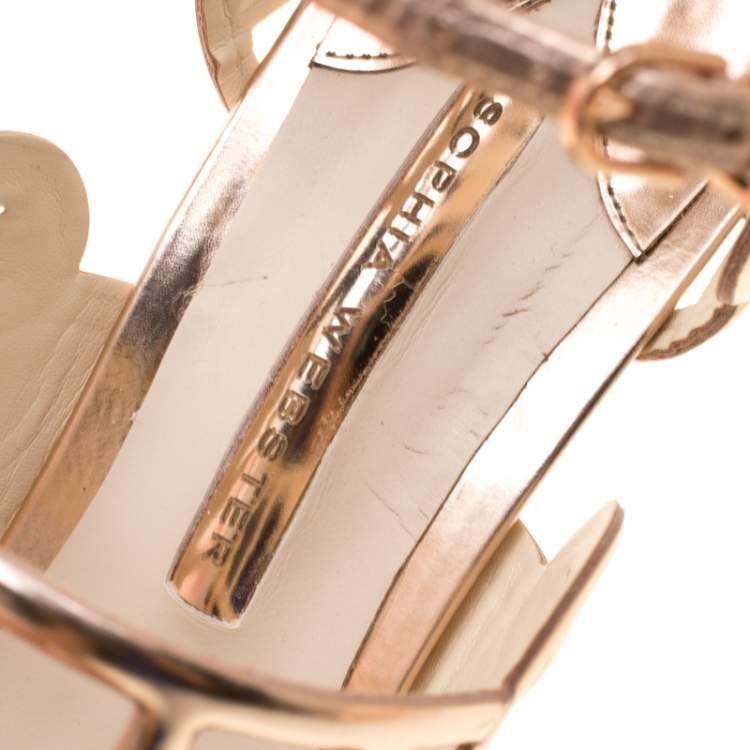 Pre Owned Sophia Webster Metallic Rose Gold Cut Out Leather Birdie Strappy Sandals Size 41