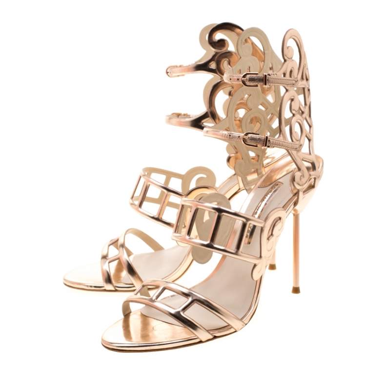 Pre Owned Sophia Webster Metallic Rose Gold Cut Out Leather Birdie Strappy Sandals Size 41