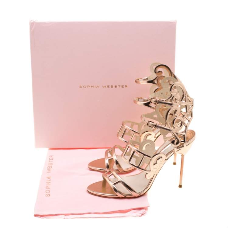 Pre Owned Sophia Webster Metallic Rose Gold Cut Out Leather Birdie Strappy Sandals Size 41