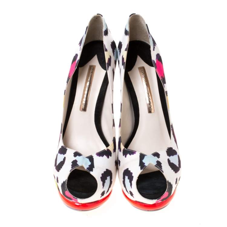 Pre Owned Sophia Webster Mutlicolor Leopard Print Fabric Peep Toe Platform Pumps Size 38.5