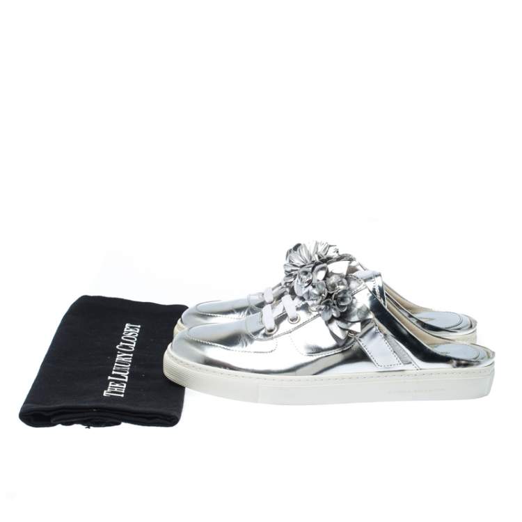 Pre Owned Sophia Webster Metallic Silver Foil Leather Lilico Jessie Sneaker Mules Size 39