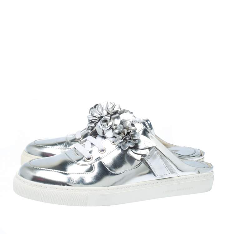Pre Owned Sophia Webster Metallic Silver Foil Leather Lilico Jessie Sneaker Mules Size 39