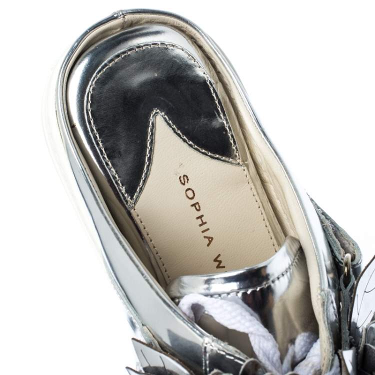 Pre Owned Sophia Webster Metallic Silver Foil Leather Lilico Jessie Sneaker Mules Size 39