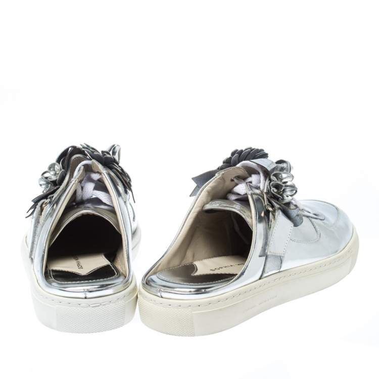 Pre Owned Sophia Webster Metallic Silver Foil Leather Lilico Jessie Sneaker Mules Size 39