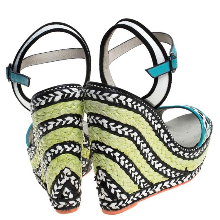 Pre Owned Sophia Webster Multicolor Polka Dot Canvas And Leather Lucita Espadrille Wedges Sandals Size 39