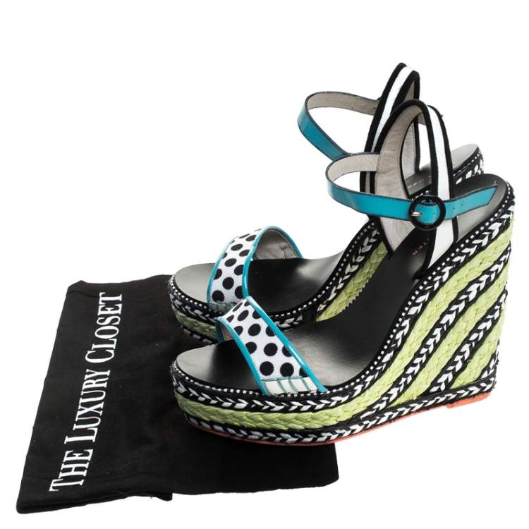 Pre Owned Sophia Webster Multicolor Polka Dot Canvas And Leather Lucita Espadrille Wedges Sandals Size 39