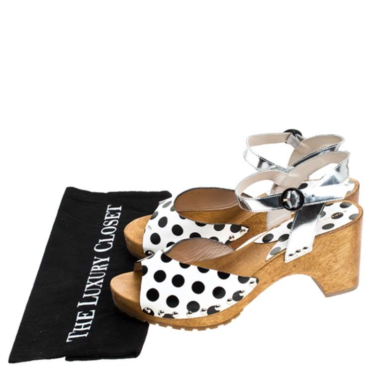 Pre Owned Sophia Webster Monochrome Polka Dot Leather Ava Ankle Strap Sandals Size 40