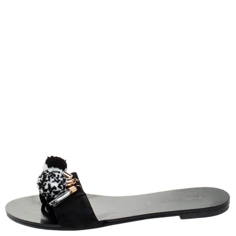 Pre Owned Sophia Webster Black Suede Jada Pom Pom Slide Flats Size 37