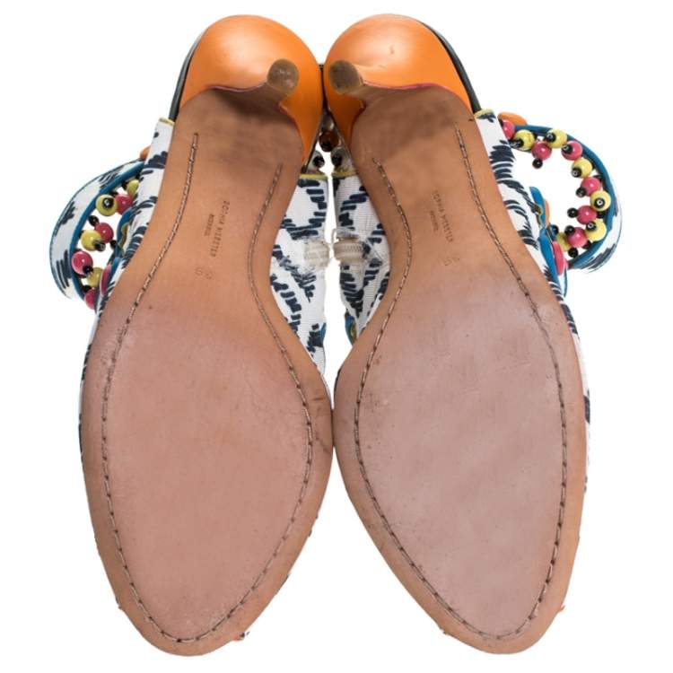 Pre Owned Sophia Webster Multicolor Strappy Leather Beaded Caged Sandals Size 39