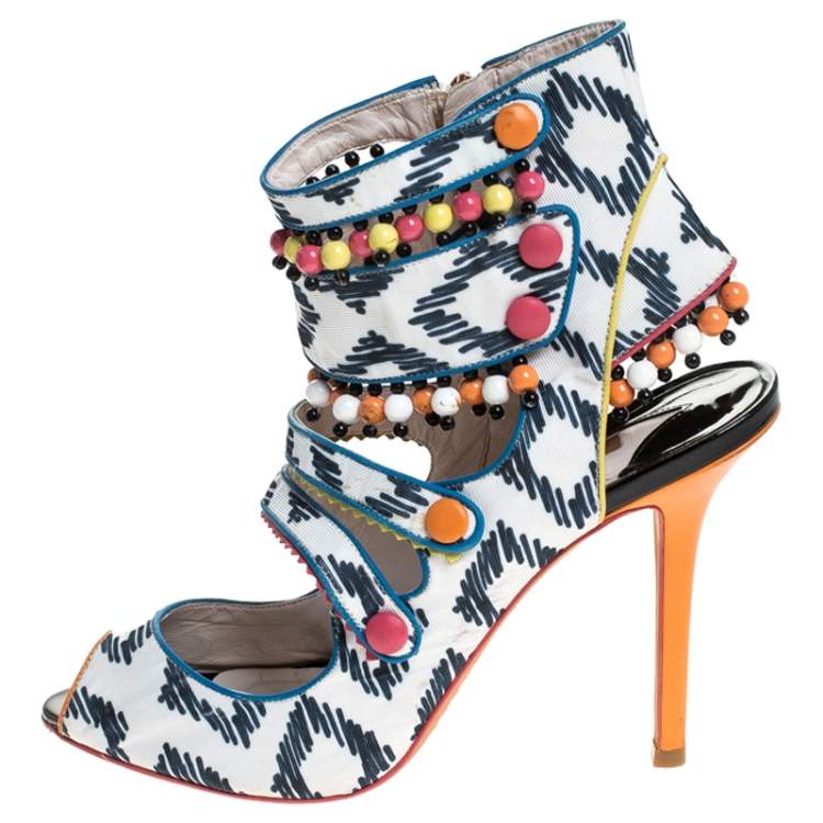 Pre Owned Sophia Webster Multicolor Strappy Leather Beaded Caged Sandals Size 39