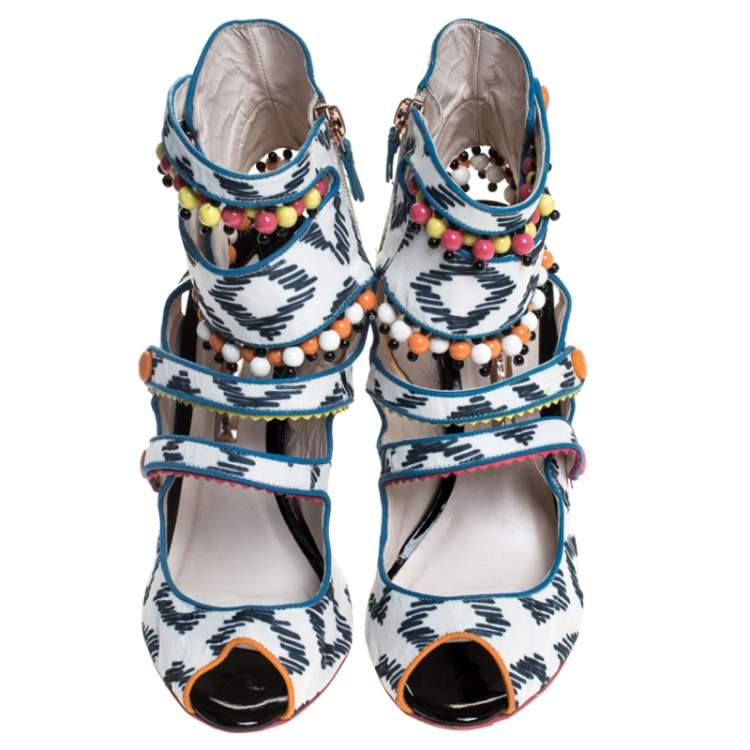 Pre Owned Sophia Webster Multicolor Strappy Leather Beaded Caged Sandals Size 39