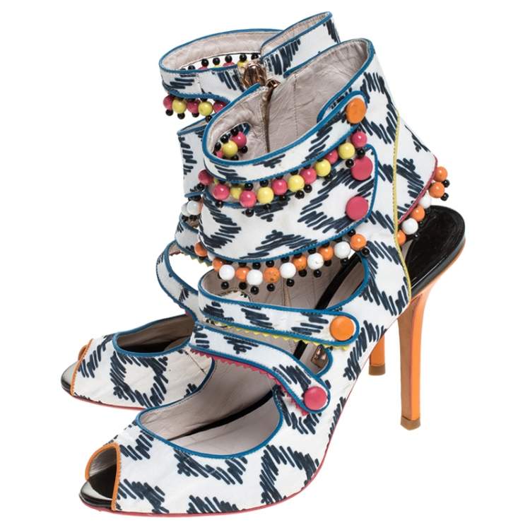 Pre Owned Sophia Webster Multicolor Strappy Leather Beaded Caged Sandals Size 39