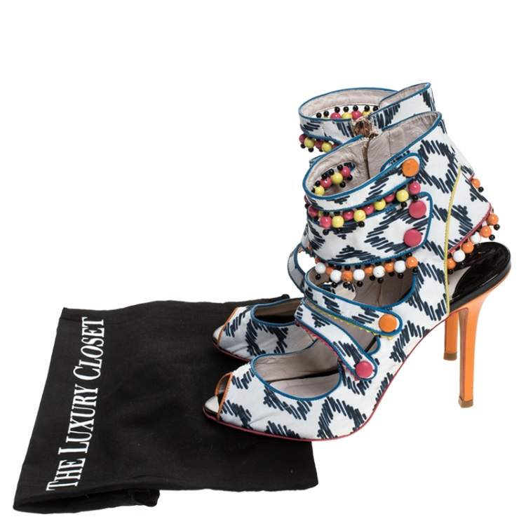 Pre Owned Sophia Webster Multicolor Strappy Leather Beaded Caged Sandals Size 39