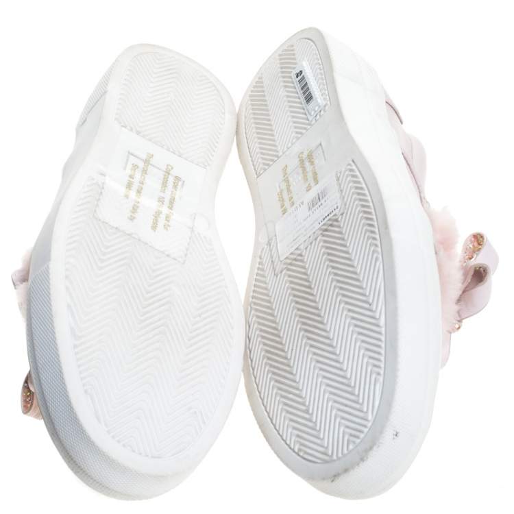 Pre Owned Sophia Webster Pink Leather And Fur Embellished Bow Slip On Sneakers Size 37
