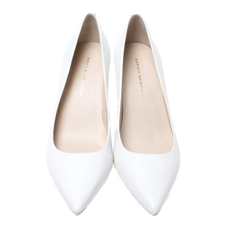 Pre Owned Sophia Webster White Leather Lola Pointed Toe Pumps Size 37.5