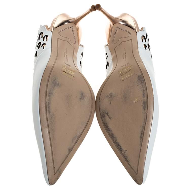 Pre Owned Sophia Webster White Leather Angelo Slingback Pointed Toe Sandals Size 38.5