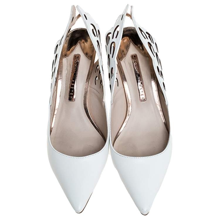 Pre Owned Sophia Webster White Leather Angelo Slingback Pointed Toe Sandals Size 38.5