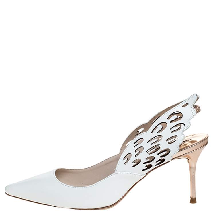 Pre Owned Sophia Webster White Leather Angelo Slingback Pointed Toe Sandals Size 38.5