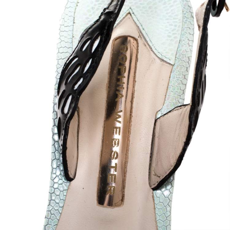 Pre Owned Sophia Webster Multicolor Patent Leather And Leather Lilico Underwater Floral Embellished Slingback Sandals Size 38