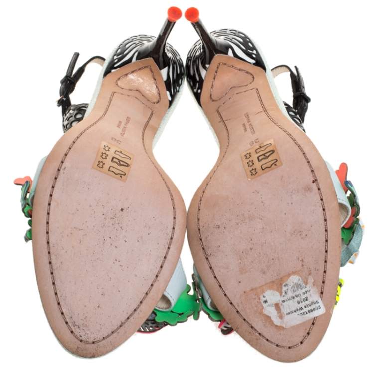 Pre Owned Sophia Webster Multicolor Patent Leather And Leather Lilico Underwater Floral Embellished Slingback Sandals Size 38