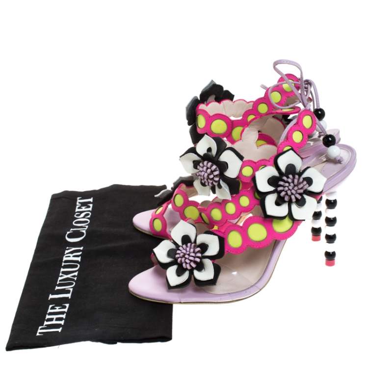 Pre Owned Sophia Webster Multicolor Leather And PVC Amazona Ankle Wrap Sandals Size 38