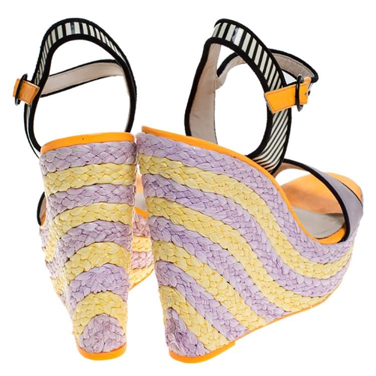 Pre Owned Sophia Webster Multicolor Suede and Patent Leather Lucita Espadrille Wedges Size 41