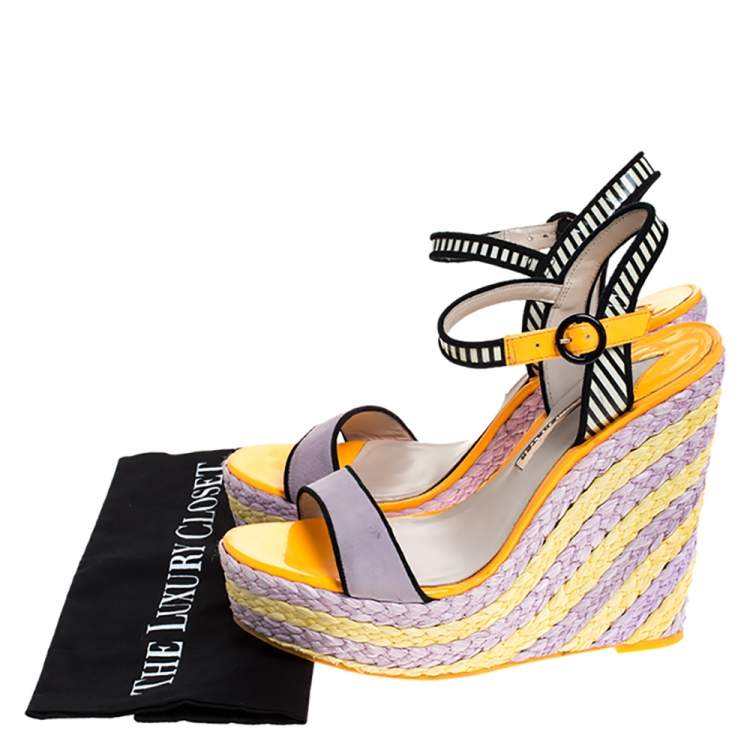Pre Owned Sophia Webster Multicolor Suede and Patent Leather Lucita Espadrille Wedges Size 41