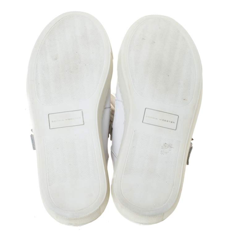Pre Owned Sophia Webster White Leather Flower Embellished Mule Sneakers Size 36.5