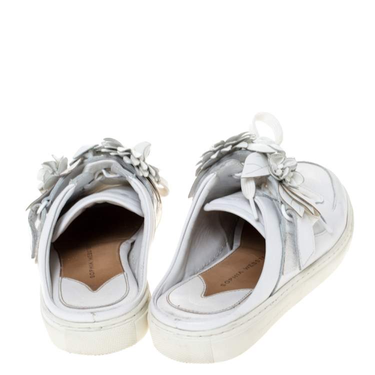 Pre Owned Sophia Webster White Leather Flower Embellished Mule Sneakers Size 36.5