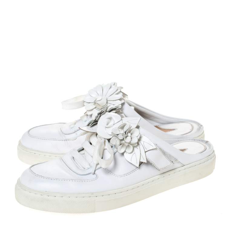 Pre Owned Sophia Webster White Leather Flower Embellished Mule Sneakers Size 36.5