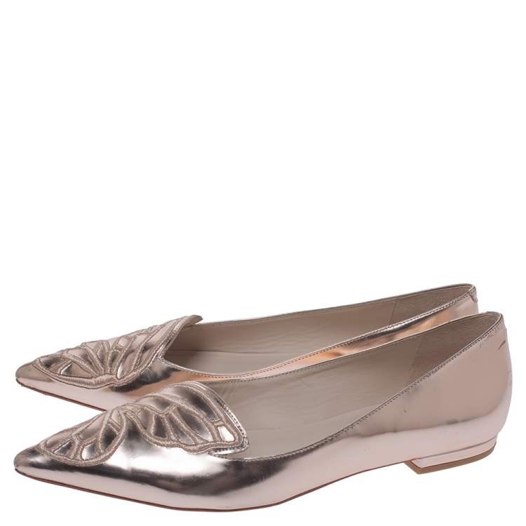 Pre Owned Sophia Webster Metallic Rose Gold Leather Bibi Butterfly Pointed Toe Ballet Flats Size 39