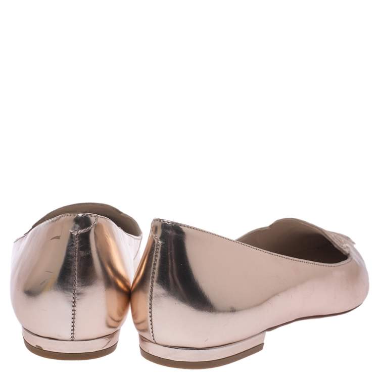 Pre Owned Sophia Webster Metallic Rose Gold Leather Bibi Butterfly Pointed Toe Ballet Flats Size 39